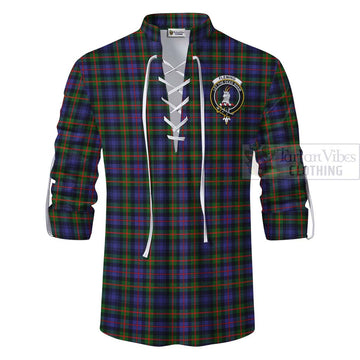 Tartan Vibes Clothing Fleming Tartan Ghillie Kilt Shirt with Family Crest and Bearded Skull Holding Bottles of Whiskey