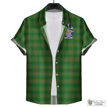 Fleming Irish Clan Tartan Short Sleeve Button Up with Coat of Arms