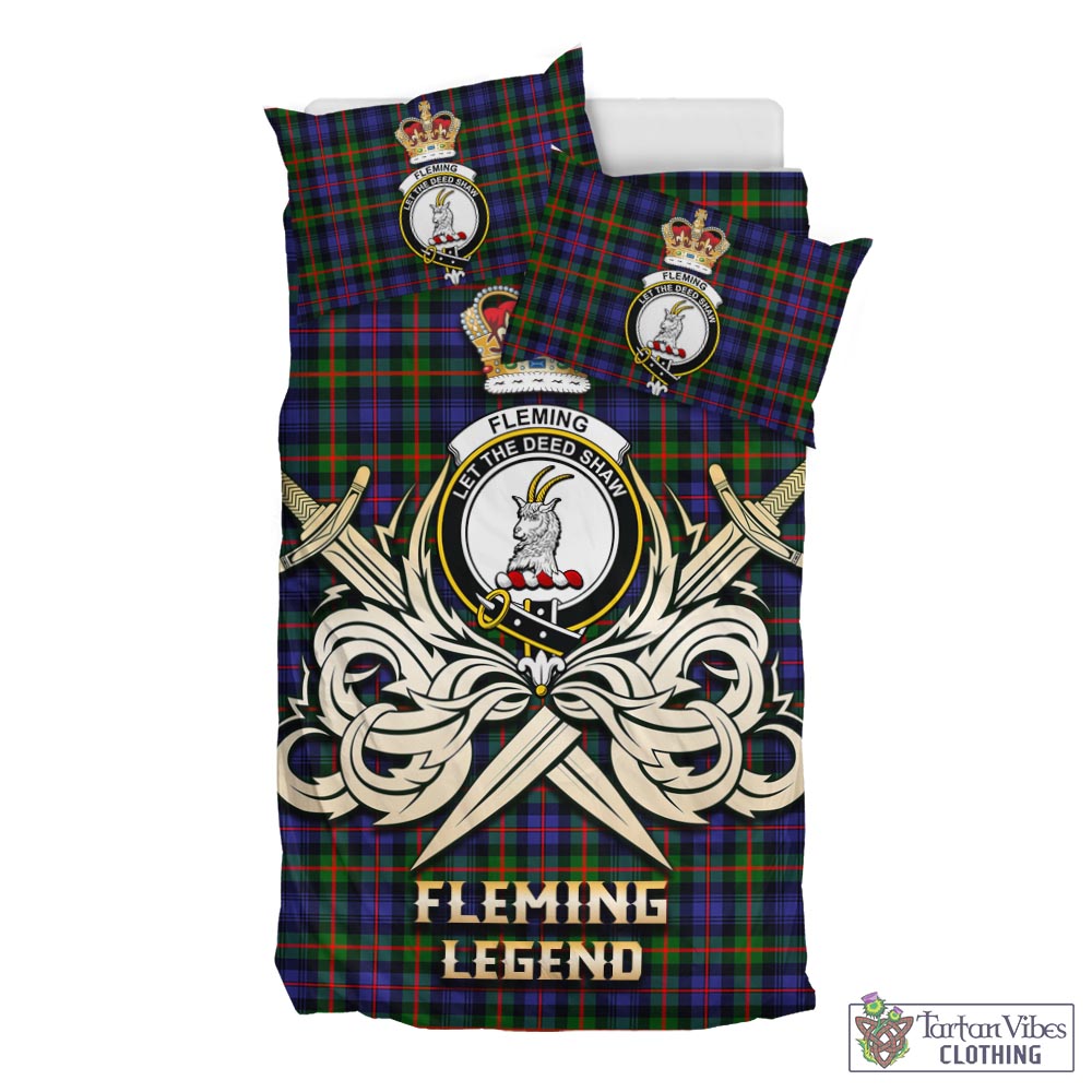 Tartan Vibes Clothing Fleming Tartan Bedding Set with Clan Crest and the Golden Sword of Courageous Legacy