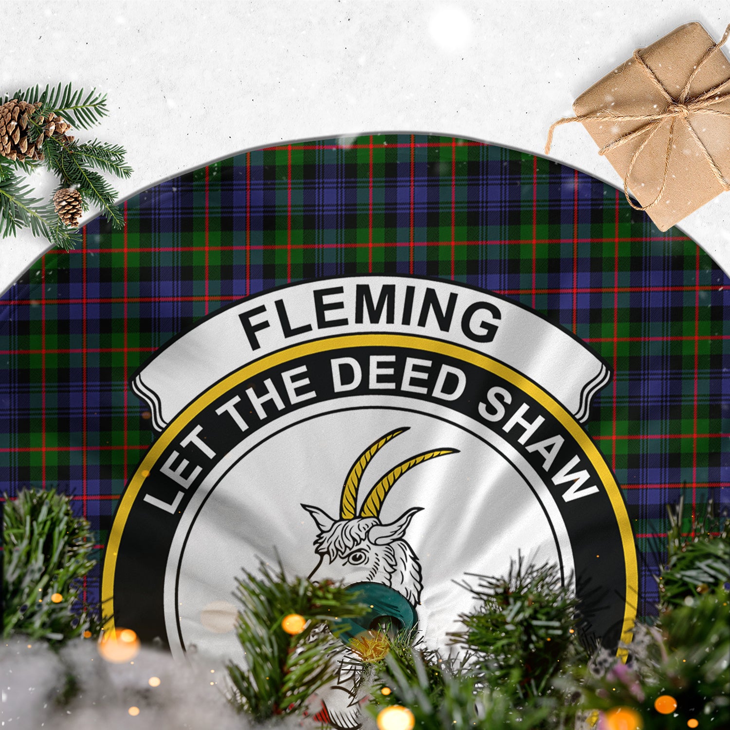 Fleming Tartan Christmas Tree Skirt with Family Crest - Tartanvibesclothing
