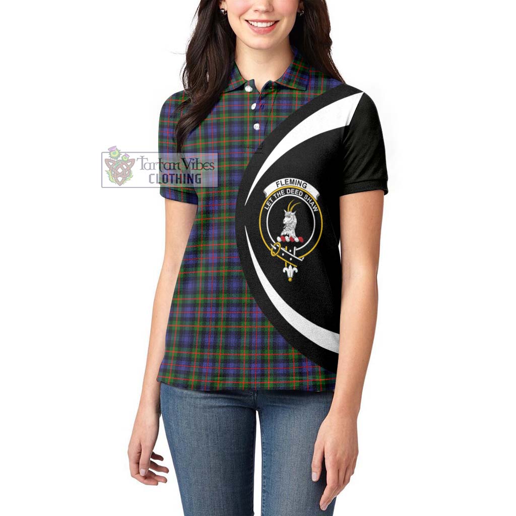 Fleming Tartan Women's Polo Shirt with Family Crest Circle Style - Tartan Vibes Clothing