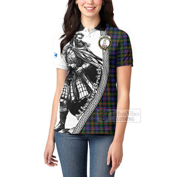 Fleming Tartan Clan Crest Women's Polo Shirt with Highlander Warrior Celtic Style