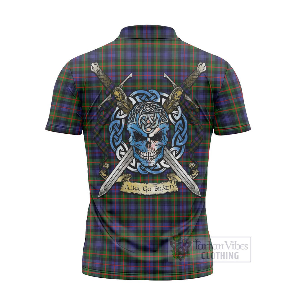 Fleming Tartan Zipper Polo Shirt with Family Crest Celtic Skull Style - Tartan Vibes Clothing