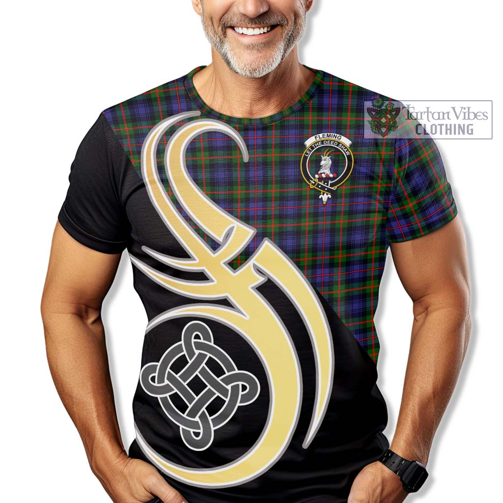 Tartan Vibes Clothing Fleming Tartan T-Shirt with Family Crest and Celtic Symbol Style