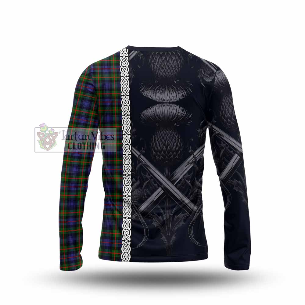 Tartan Vibes Clothing Fleming Tartan Long Sleeve T-Shirt with Family Crest Cross Sword Thistle Celtic Vibes