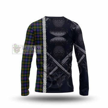Tartan Vibes Clothing Fleming Tartan Long Sleeve T-Shirt with Family Crest Cross Sword Thistle Celtic Vibes