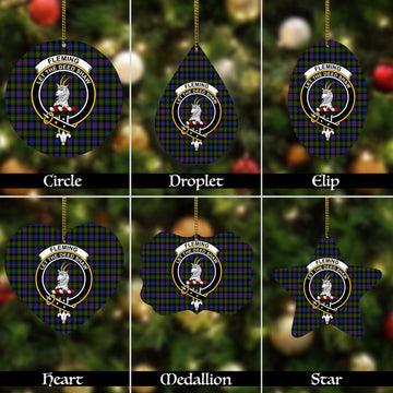Fleming Tartan Christmas Ornaments with Family Crest