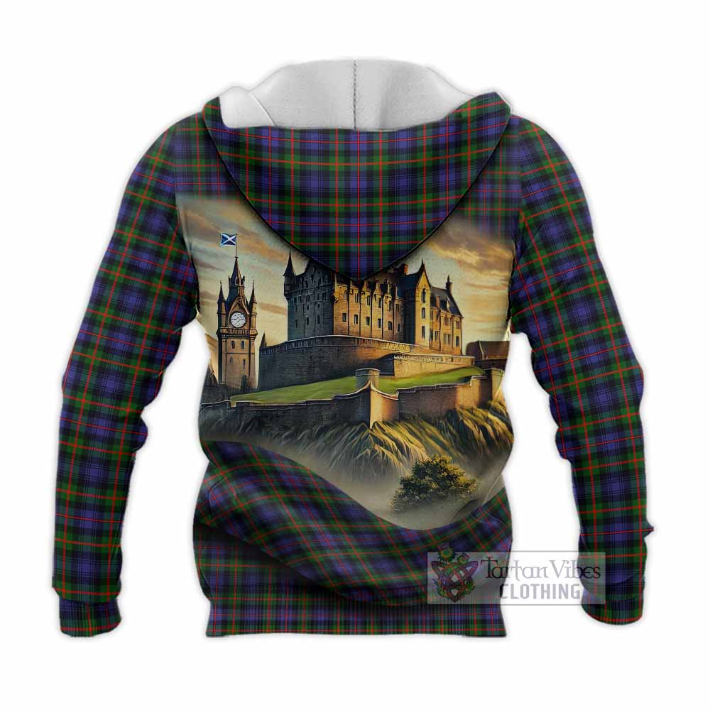 Tartan Vibes Clothing Fleming Tartan Family Crest Knitted Hoodie with Scottish Ancient Castle Style