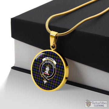 Fleming Tartan Circle Necklace with Family Crest