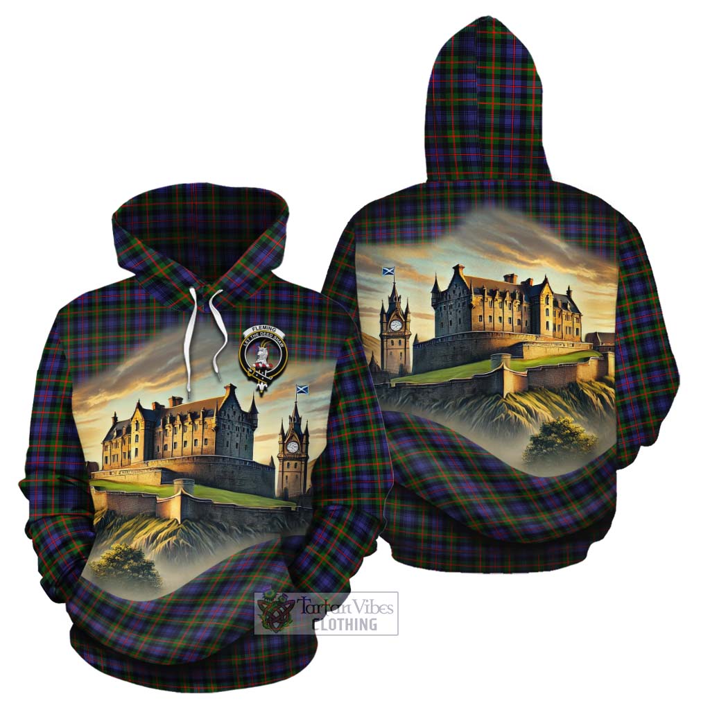 Tartan Vibes Clothing Fleming Tartan Family Crest Cotton Hoodie with Scottish Ancient Castle Style