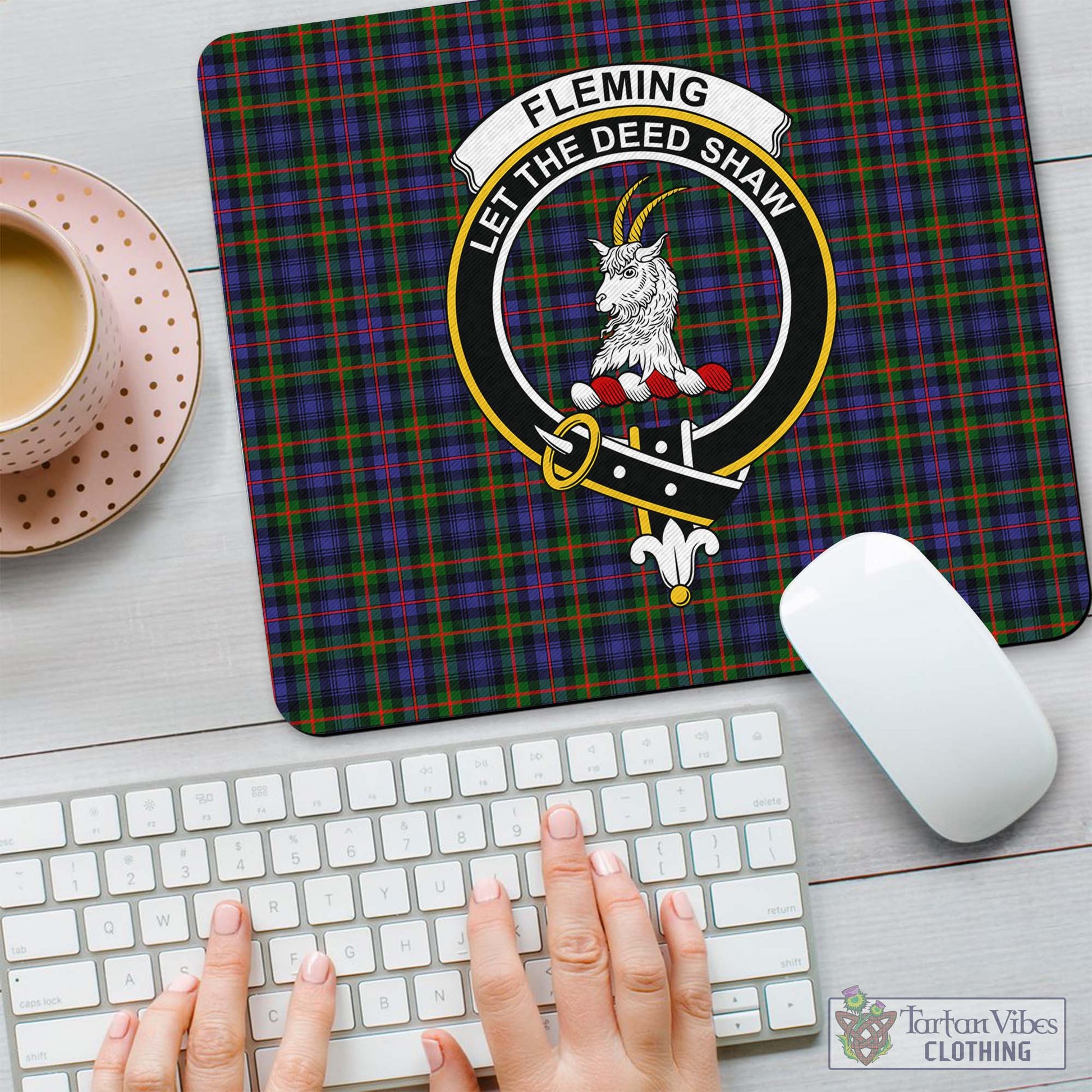 Tartan Vibes Clothing Fleming Tartan Mouse Pad with Family Crest