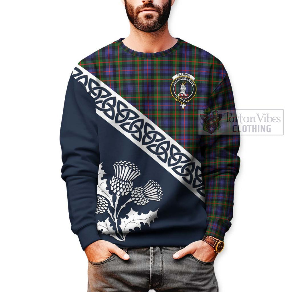 Tartan Vibes Clothing Fleming Tartan Sweatshirt Featuring Thistle and Scotland Map