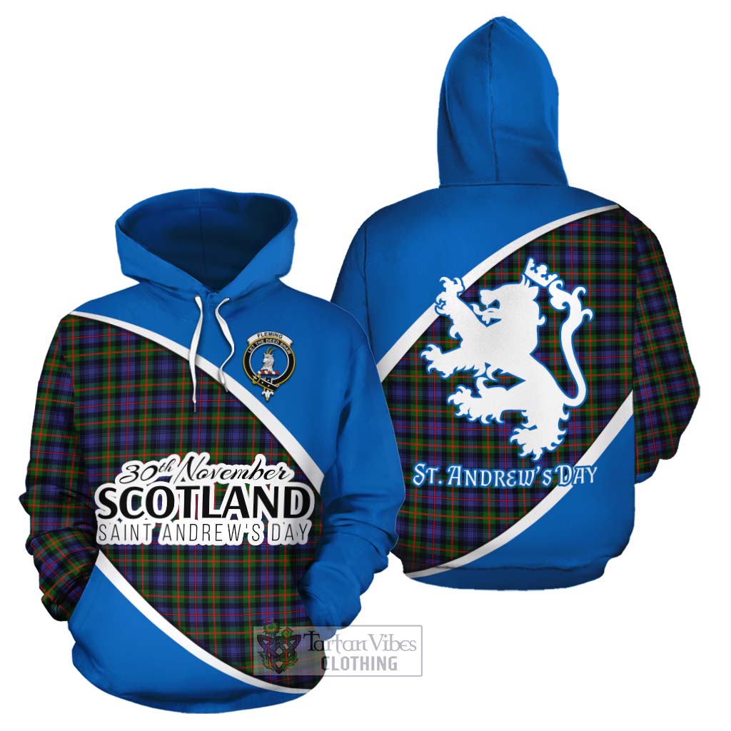 Tartan Vibes Clothing Fleming Family Crest Tartan Cotton Hoodie Celebrate Saint Andrew's Day in Style
