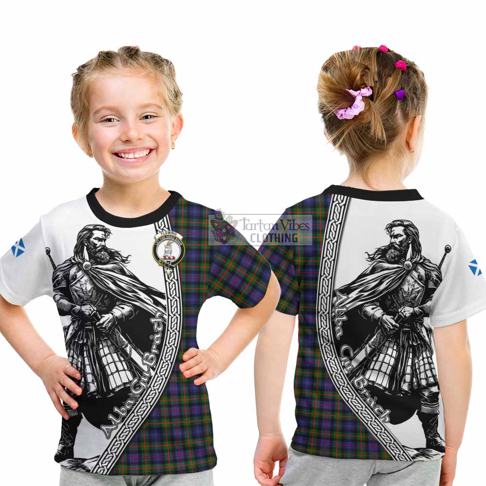 Fleming Tartan Clan Crest Kid T-Shirt with Highlander Warrior Celtic Style