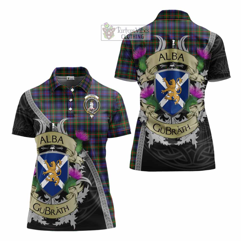 Tartan Vibes Clothing Fleming Tartan Family Crest Women's Polo Shirt Lion Rampant Royal Thistle Shield Celtic Inspired