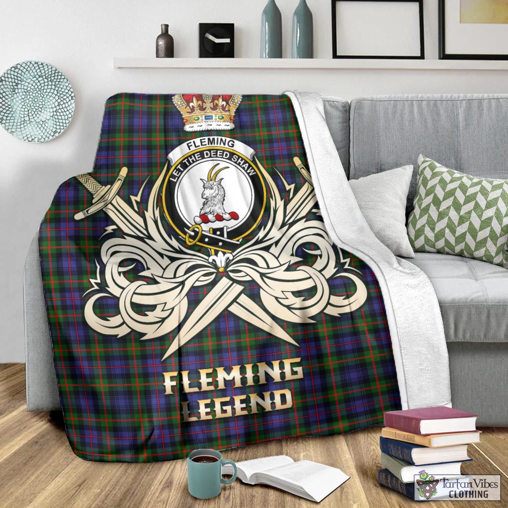 Tartan Vibes Clothing Fleming Tartan Blanket with Clan Crest and the Golden Sword of Courageous Legacy