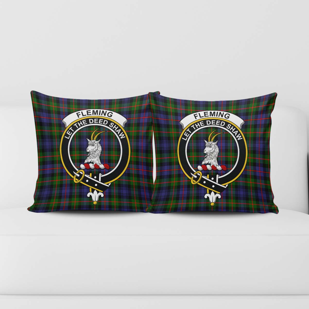 Fleming Tartan Pillow Cover with Family Crest - Tartanvibesclothing