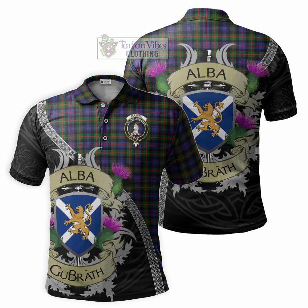 Tartan Vibes Clothing Fleming Tartan Family Crest Polo Shirt Lion Rampant Royal Thistle Shield Celtic Inspired