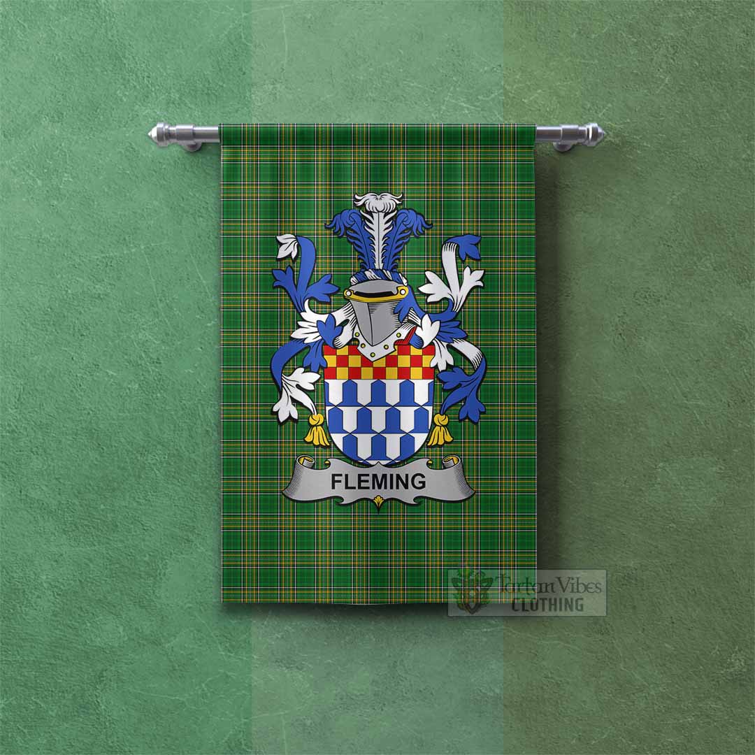 Tartan Vibes Clothing Fleming Irish Clan Tartan Gonfalon, Tartan Banner with Coat of Arms