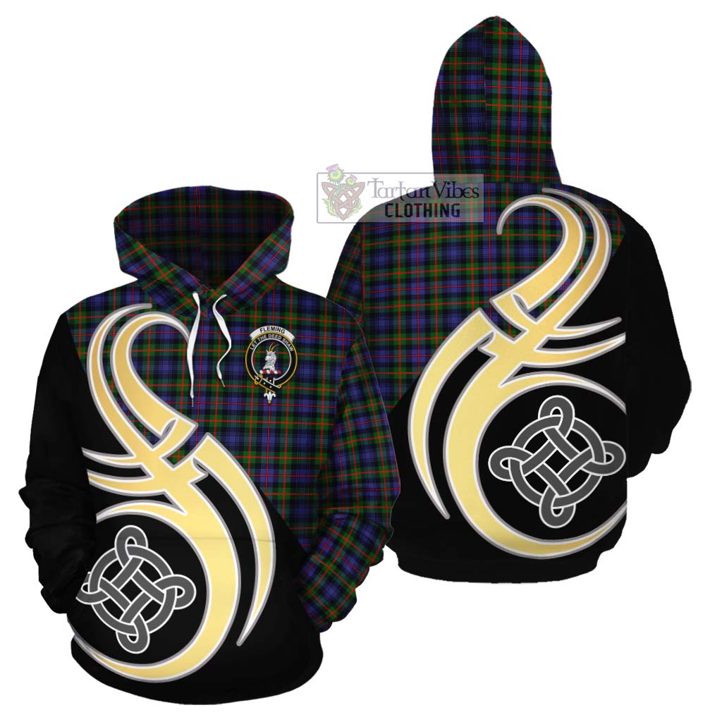 Tartan Vibes Clothing Fleming Tartan Cotton Hoodie with Family Crest and Celtic Symbol Style