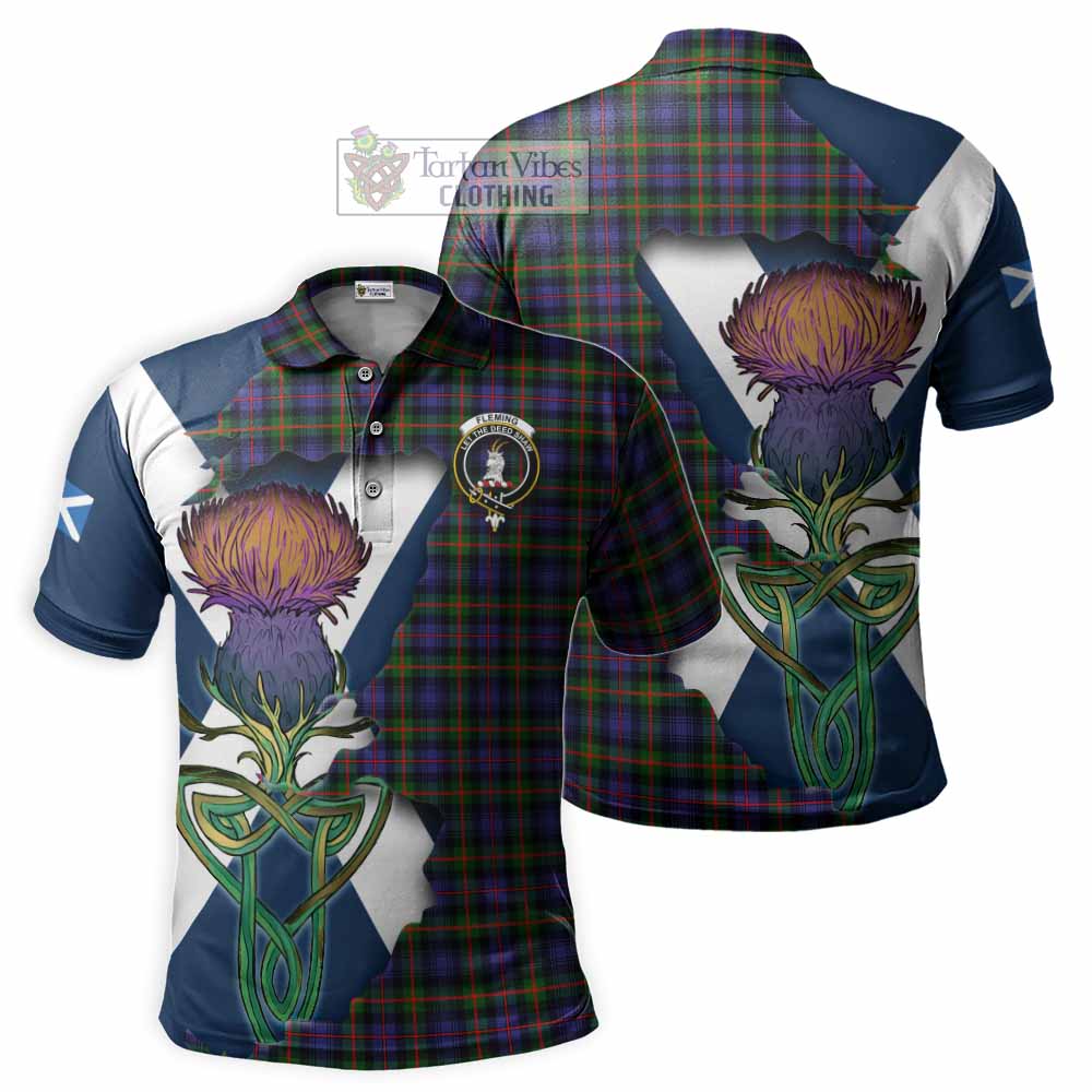 Tartan Vibes Clothing Fleming Tartan Family Crest Polo Shirt Scottish Thistle Celtic Inspired