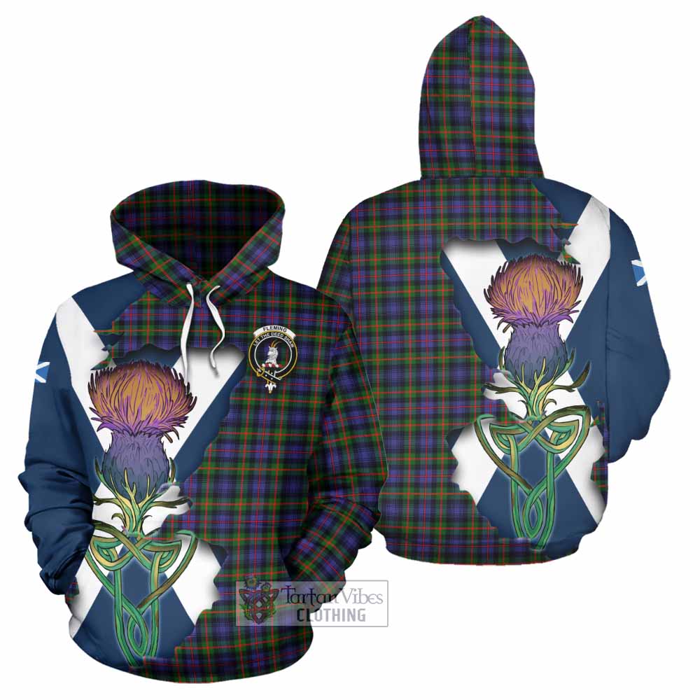 Tartan Vibes Clothing Fleming Tartan Family Crest Hoodie Scottish Thistle Celtic Inspired
