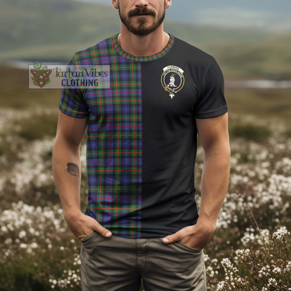 Fleming Tartan T-Shirt with Family Crest and Half Of Me Style - Tartanvibesclothing Shop