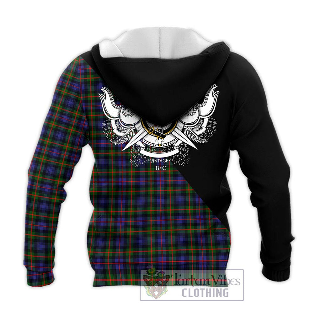 Fleming Tartan Knitted Hoodie with Family Crest and Military Logo Style - Tartanvibesclothing Shop
