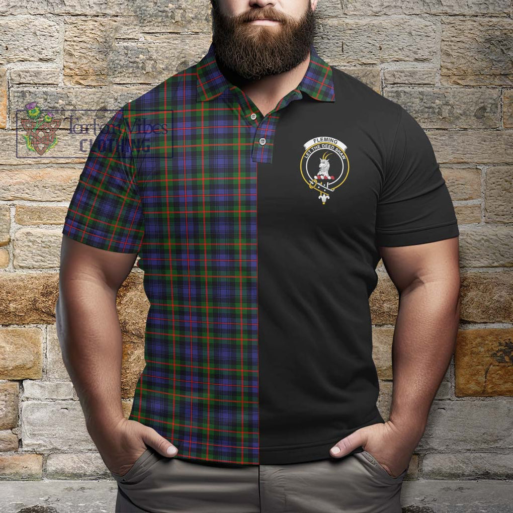 Fleming Tartan Polo Shirt with Family Crest and Half Of Me Style - Tartanvibesclothing Shop