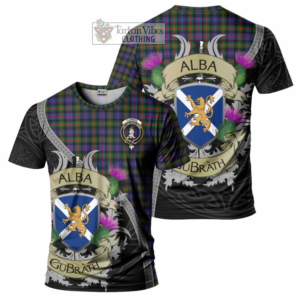 Tartan Vibes Clothing Fleming Tartan Family Crest T-Shirt Lion Rampant Royal Thistle Shield Celtic Inspired
