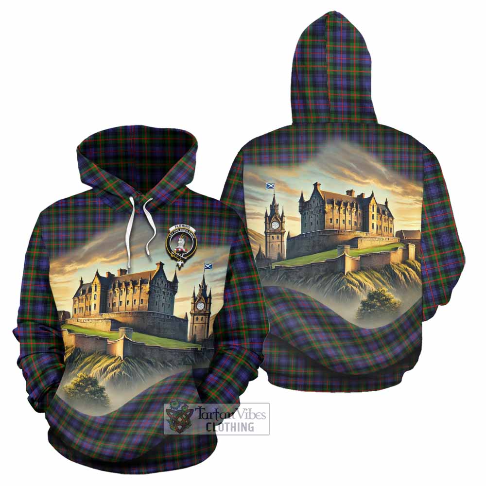Tartan Vibes Clothing Fleming Tartan Family Crest Hoodie with Scottish Ancient Castle Style