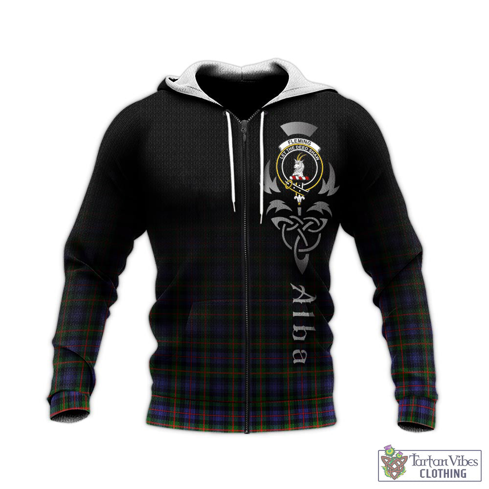 Tartan Vibes Clothing Fleming Tartan Knitted Hoodie Featuring Alba Gu Brath Family Crest Celtic Inspired