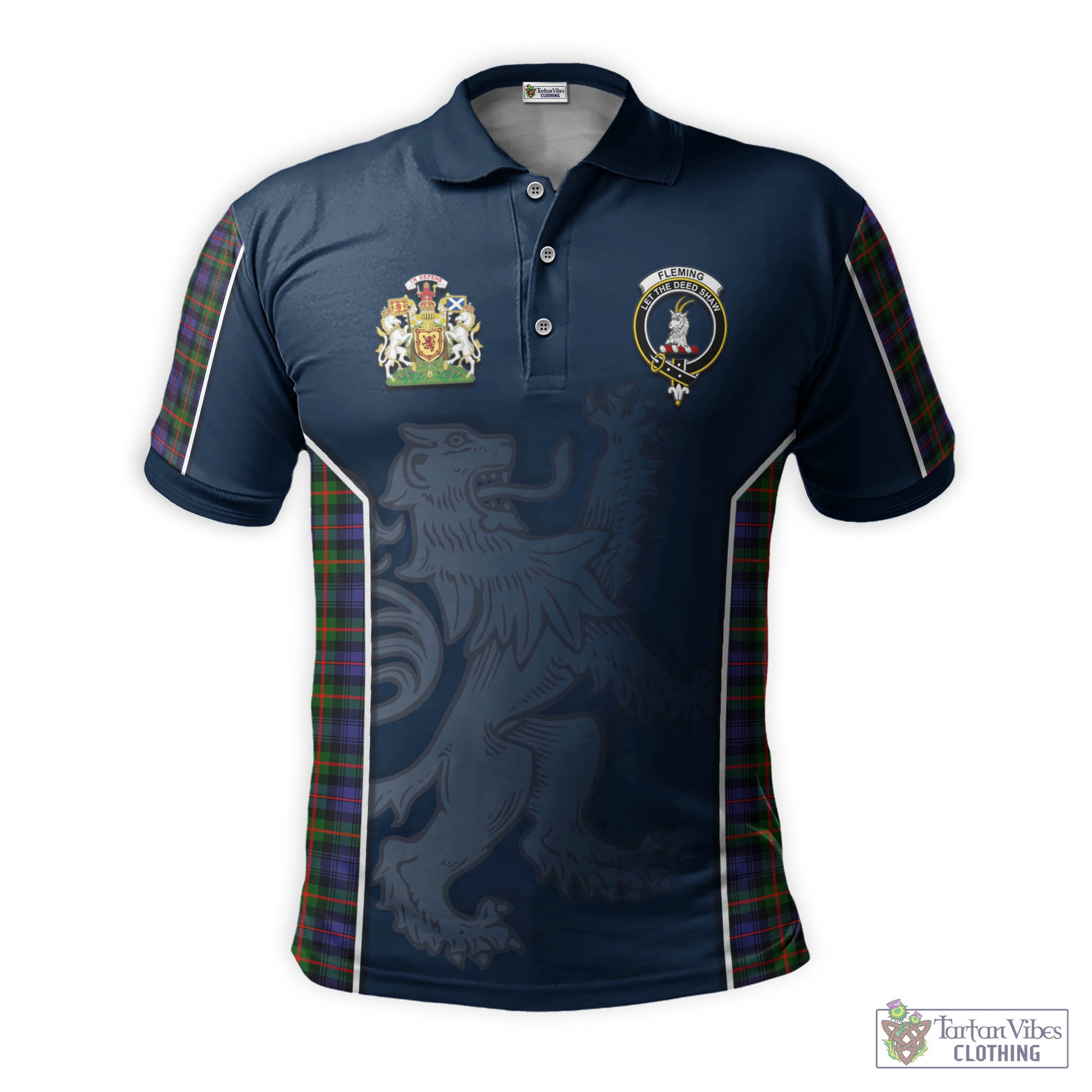 Tartan Vibes Clothing Fleming Tartan Men's Polo Shirt with Family Crest and Lion Rampant Vibes Sport Style