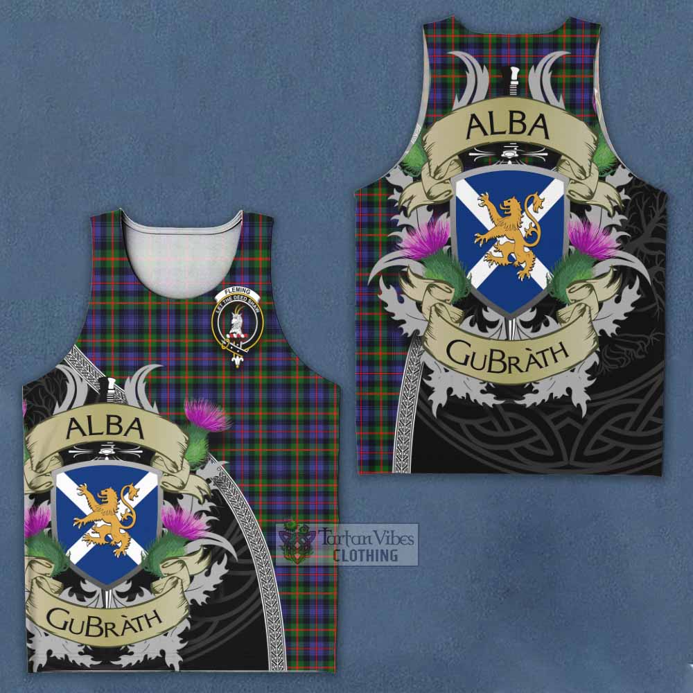 Tartan Vibes Clothing Fleming Tartan Family Crest Men's Tank Top Lion Rampant Royal Thistle Shield Celtic Inspired