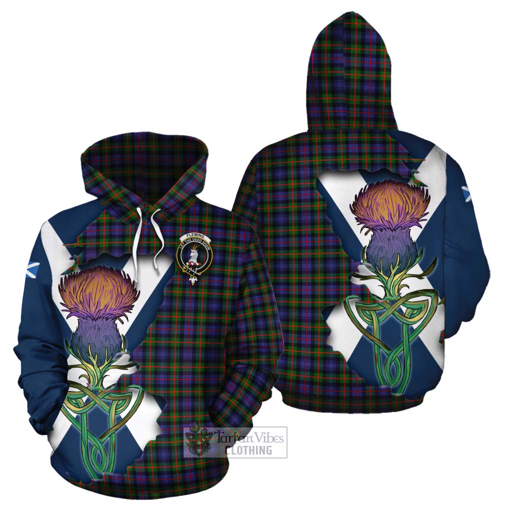 Tartan Vibes Clothing Fleming Tartan Family Crest Cotton Hoodie Scottish Thistle Celtic Inspired