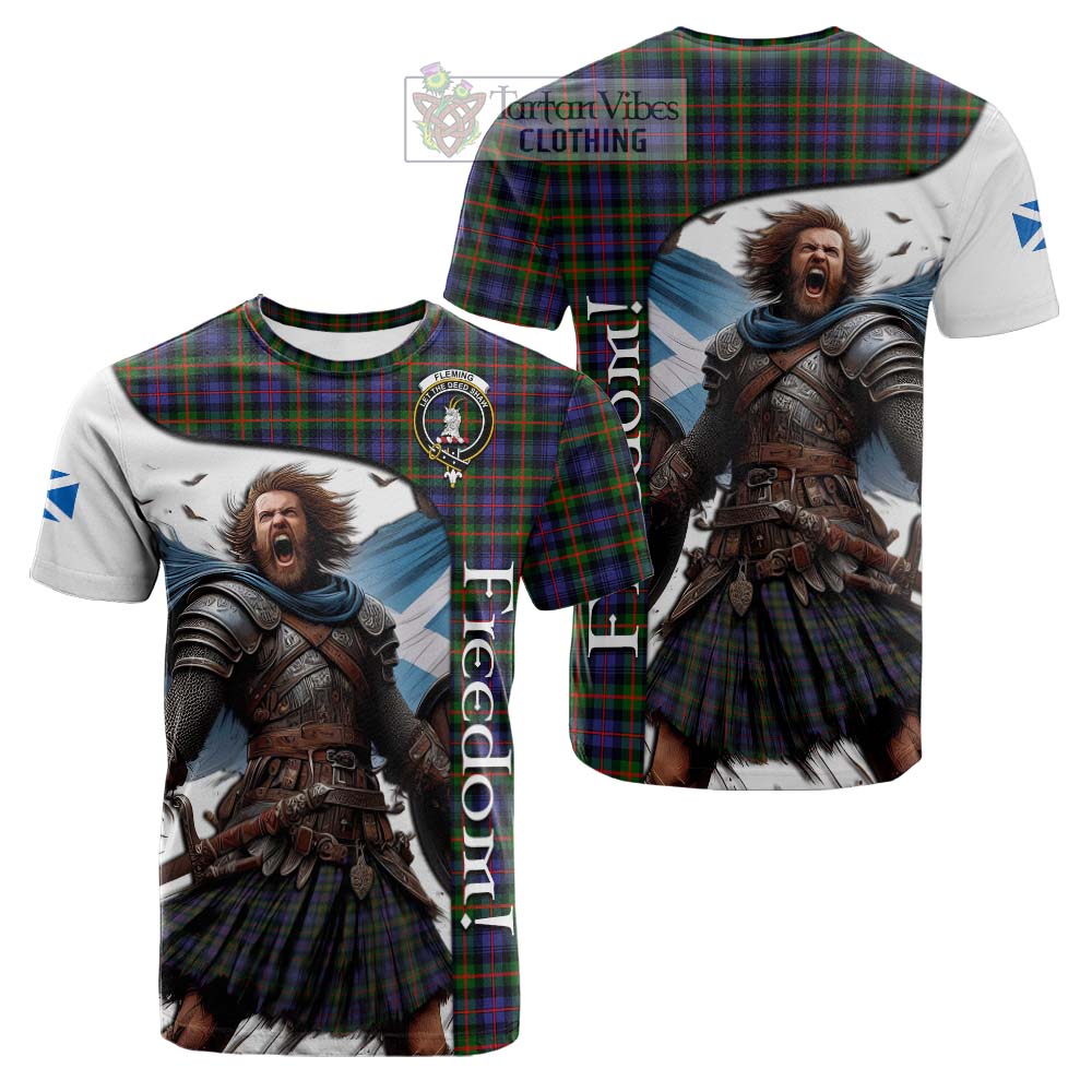 Tartan Vibes Clothing Fleming Crest Tartan Cotton T-shirt Inspired by the Freedom of Scottish Warrior