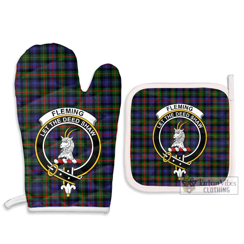 Fleming Tartan Combo Oven Mitt & Pot-Holder with Family Crest Combo 1 Oven Mitt & 2 Pot-Holder White - Tartan Vibes Clothing