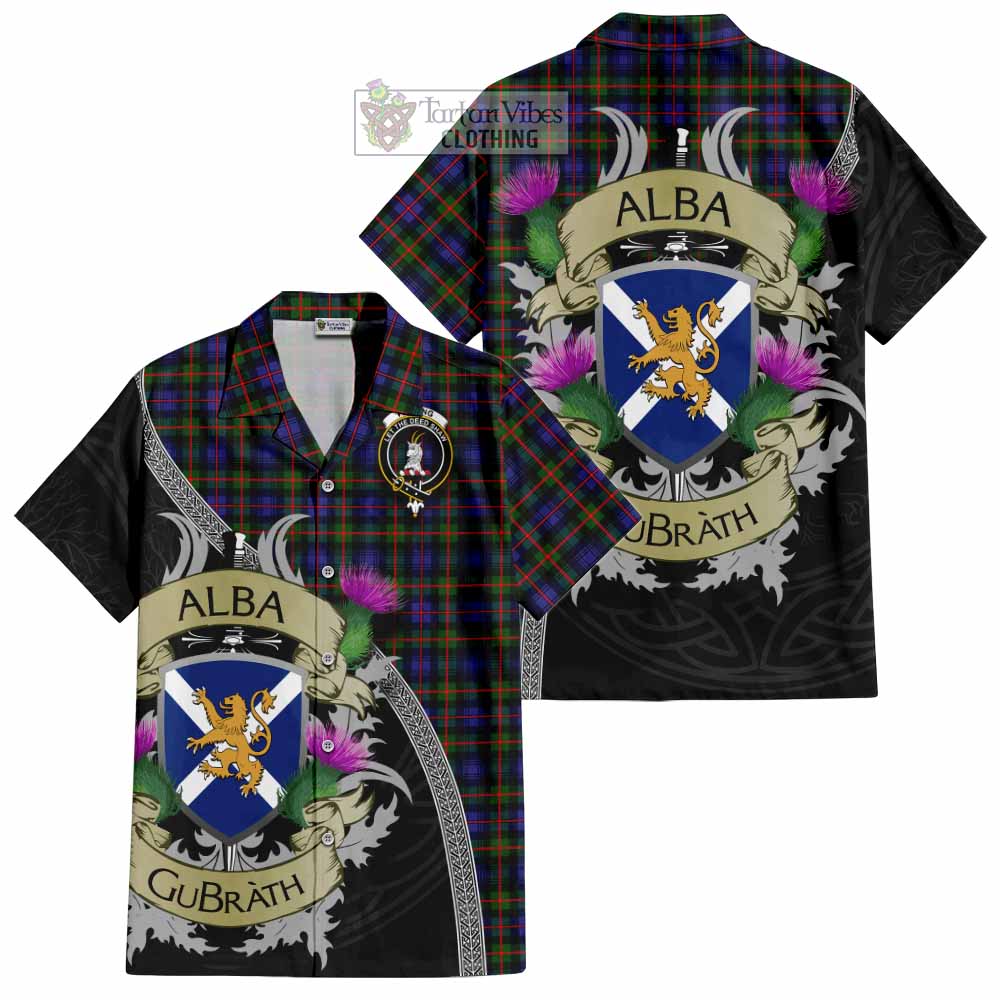 Tartan Vibes Clothing Fleming Tartan Family Crest Short Sleeve Button Shirt Lion Rampant Royal Thistle Shield Celtic Inspired