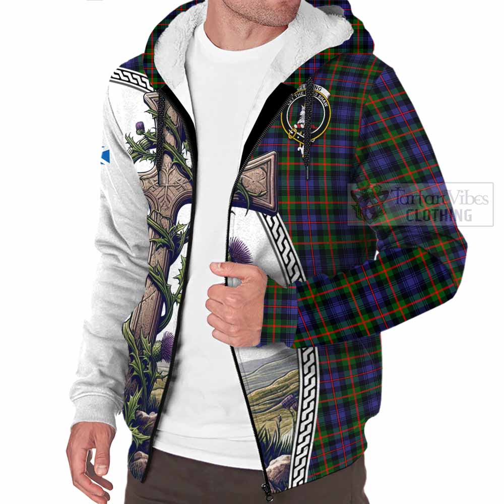 Tartan Vibes Clothing Fleming Tartan Sherpa Hoodie with Family Crest and St. Andrew's Cross Accented by Thistle Vines