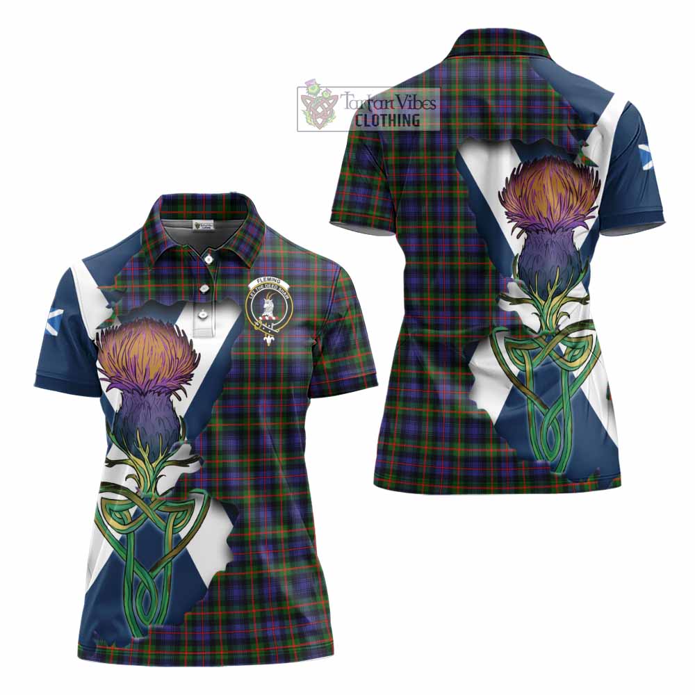 Tartan Vibes Clothing Fleming Tartan Family Crest Women's Polo Shirt Scottish Thistle Celtic Inspired
