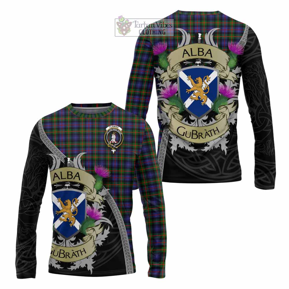 Tartan Vibes Clothing Fleming Tartan Family Crest Long Sleeve T-Shirt Lion Rampant Royal Thistle Shield Celtic Inspired