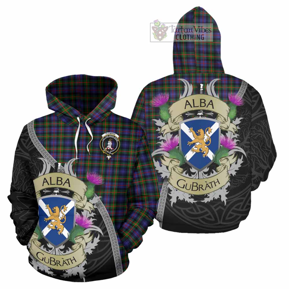 Tartan Vibes Clothing Fleming Tartan Family Crest Hoodie Lion Rampant Royal Thistle Shield Celtic Inspired
