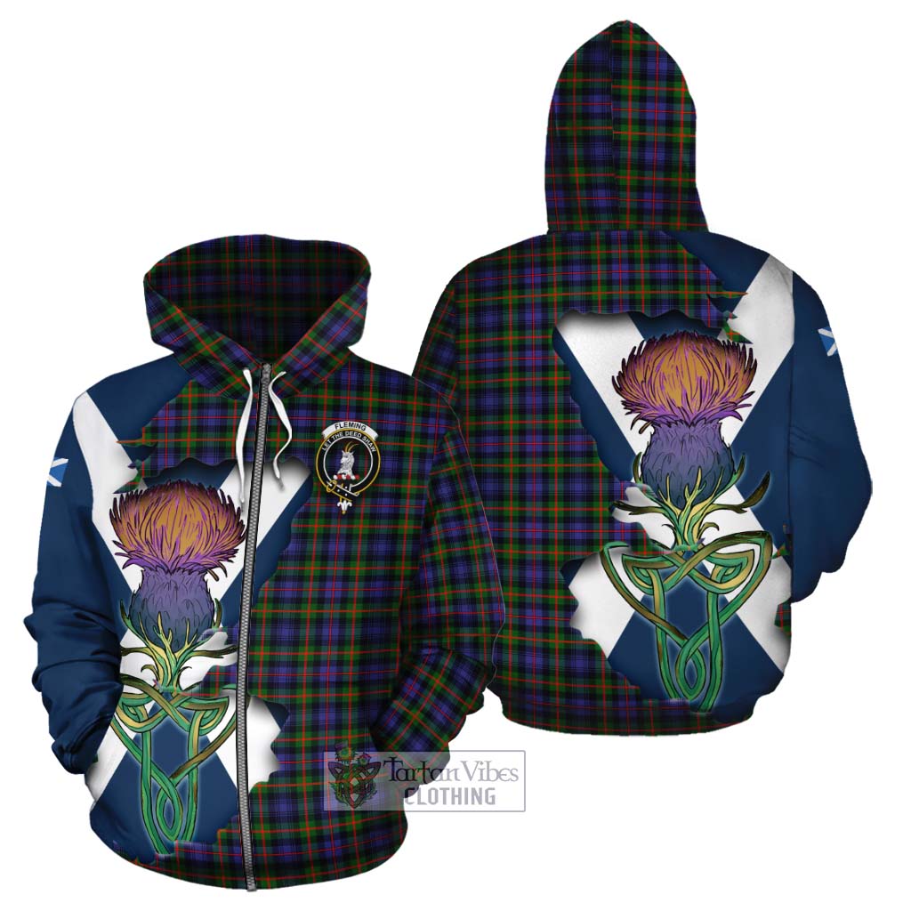 Tartan Vibes Clothing Fleming Tartan Family Crest Cotton Hoodie Scottish Thistle Celtic Inspired