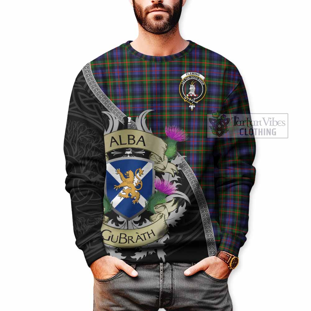 Tartan Vibes Clothing Fleming Tartan Family Crest Sweatshirt Lion Rampant Royal Thistle Shield Celtic Inspired