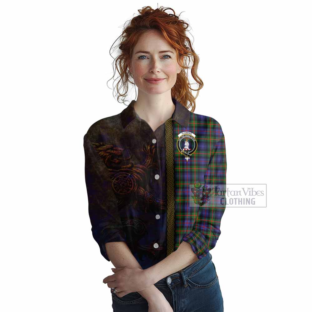 Tartan Vibes Clothing Fleming Tartan Family Crest Women's Casual Shirt Alba Gu Brath Be Brave Lion Ancient Style