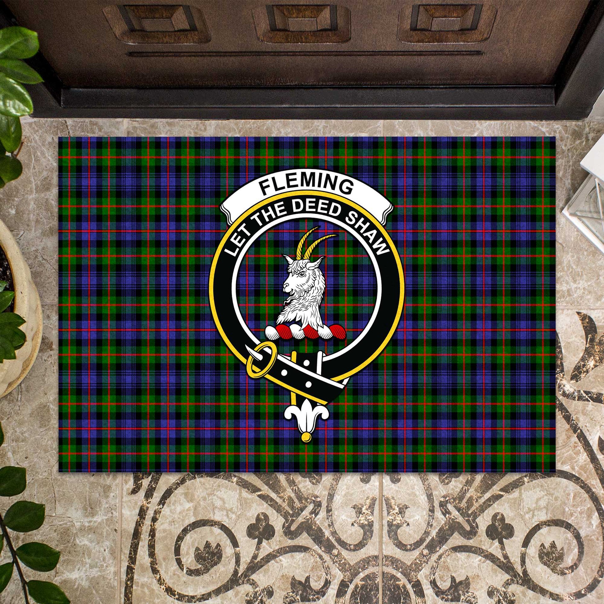 Fleming Tartan Rubber Doormat with Family Crest - Tartan Vibes Clothing