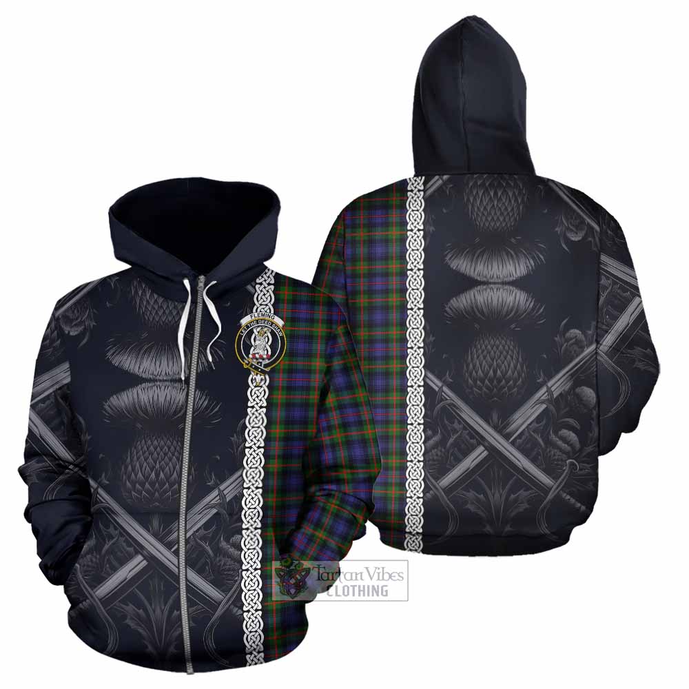 Tartan Vibes Clothing Fleming Tartan Hoodie with Family Crest Cross Sword Thistle Celtic Vibes