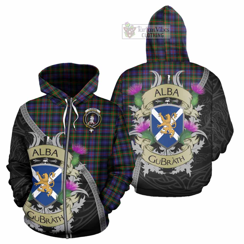 Tartan Vibes Clothing Fleming Tartan Family Crest Hoodie Lion Rampant Royal Thistle Shield Celtic Inspired