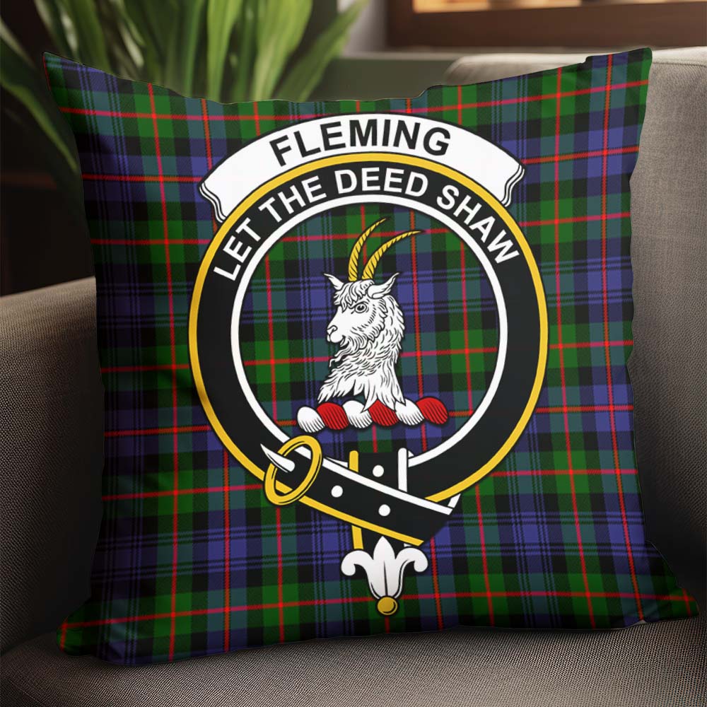 Fleming Tartan Pillow Cover with Family Crest - Tartanvibesclothing