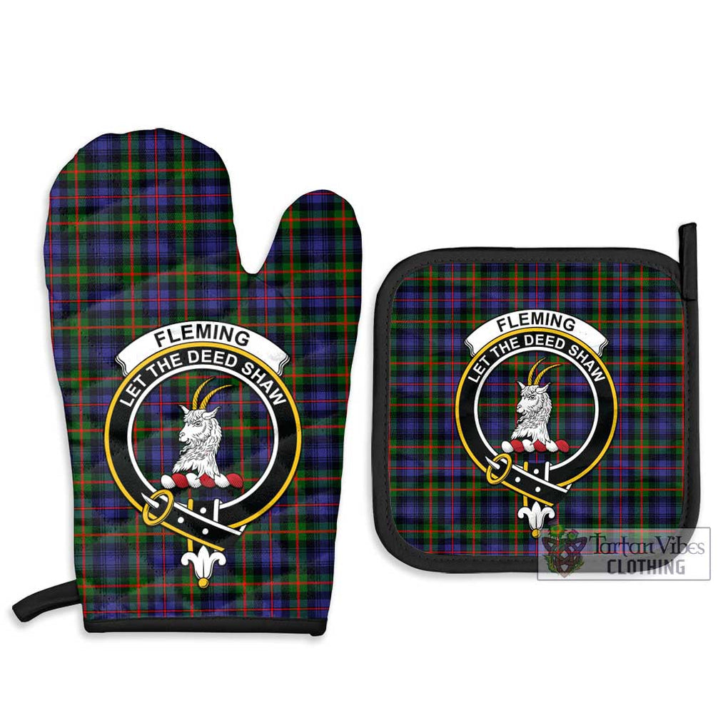 Fleming Tartan Combo Oven Mitt & Pot-Holder with Family Crest Combo 1 Oven Mitt & 2 Pot-Holder Black - Tartan Vibes Clothing